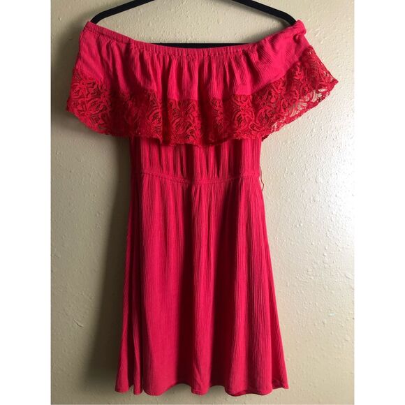 MAUDE DRESS RED ELASTIC WAIST Off Shoulder Size S - Picture 2 of 13